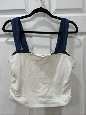 Free People White Tank Top with Navy Wide Straps